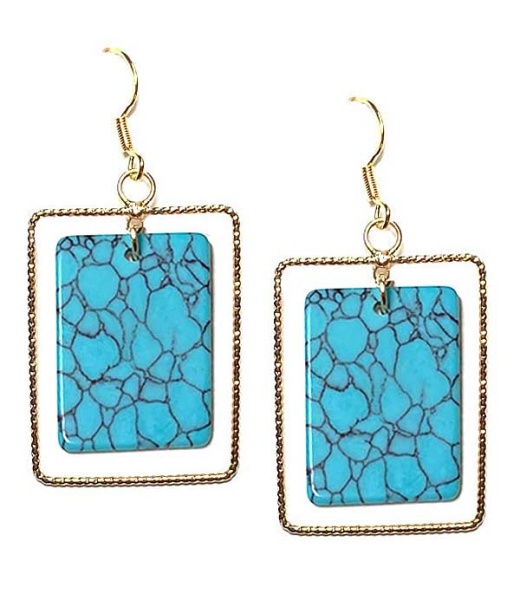 Semi Precious Stone Dangle And Square Hoop Earring