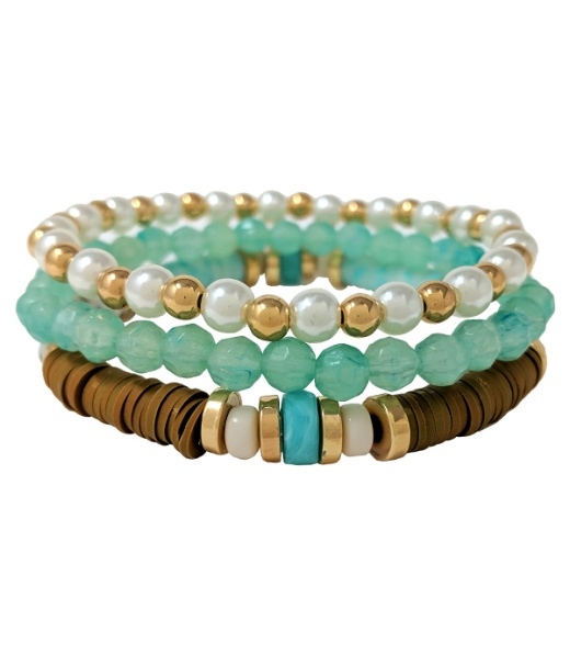 Multi Semi Precious Stone Mix 3 Stretch Bracelet Set