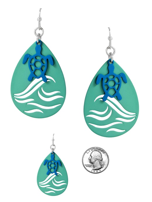 Sealife Theme Metal Filigree Teardrop Earring - Turtle