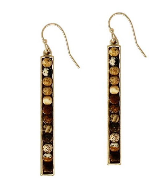Semi Precious Stone Metal Bar Drop Earring - Jasper