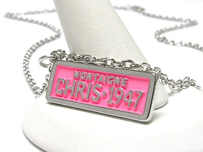 Whitegold Plating Chris License Plate Pendant Necklace