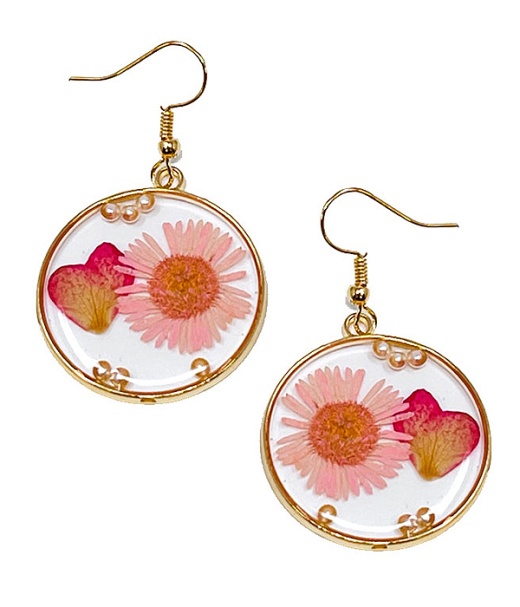 Dry Flower Disc Cabochon Earring