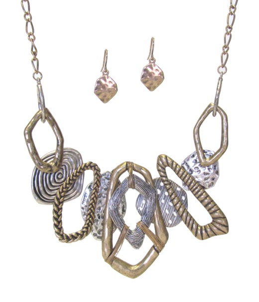 Multi Shape Metal Disc Link Necklace Set