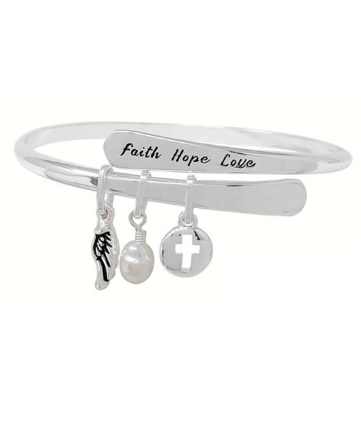 Religious Inspiration Multi Charm Bangle Bracelet - Faith Hope Love