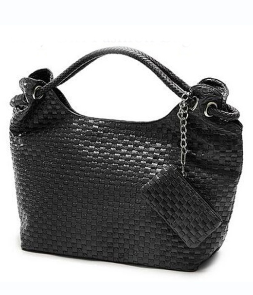 Knit Pattern Pu Leather Shoulder Bag - Interior Slot Pocket Cell Phone Pocket Interior Zipper Pocket