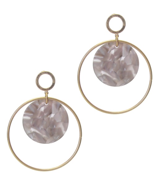 Wholesale Organic Cellulose Disc and Metal Hoop Drop Earrings