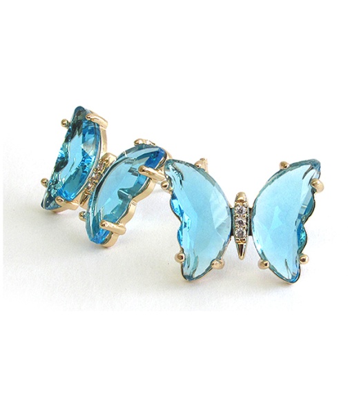 Facet Glass and Crystal Mix Brass Butterfly Stud Earrings