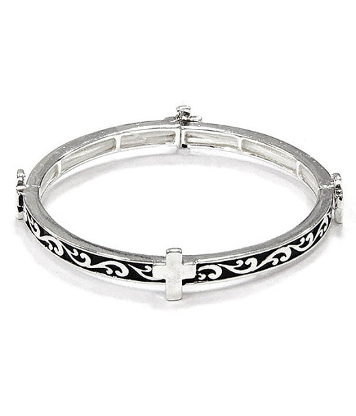 Designer Textured Stacked Stretch Cross Bracelet - Wholesale