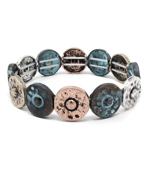 Vintage Metal Multi Disc Link Stretch Bracelet