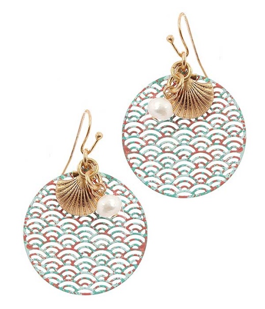 Sealife Theme Charm Metal Filigree Earring - Shell