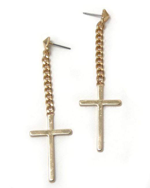 Metal Cross and Chain Drop Earring