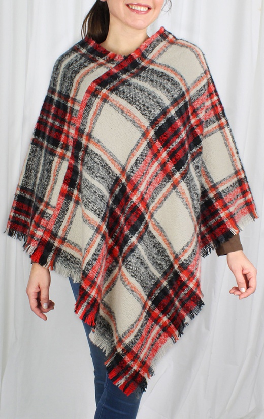 Plaid Woven Poncho - 100% Polyester Wholesale