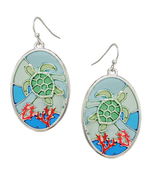 Sealife Theme Stained Glass Window Inspired Mosaic Earring - Turtle