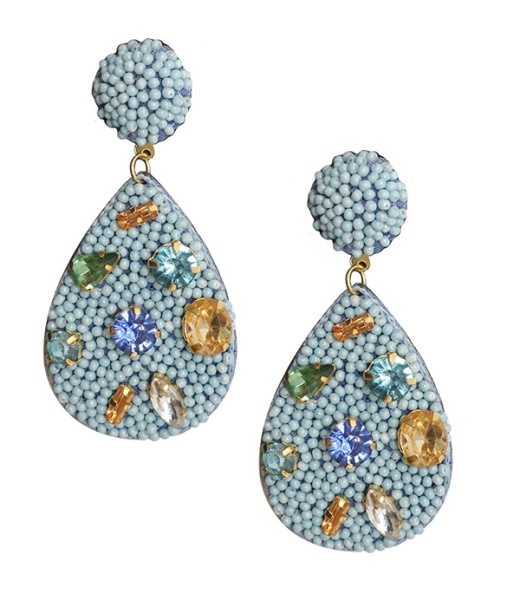 Handmade Multi Seedbead and Crystal Mix Teardrop Earrings