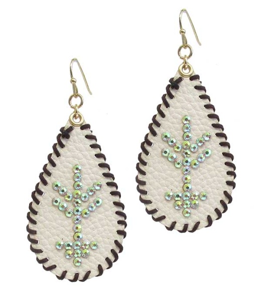 Faux Leather Teardrop Stitch Earring - Arrowhead