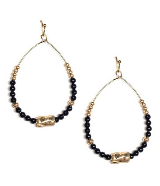 Wholesale Multi Semi Precious Stone Wire Teardrop Earring - Jet Color