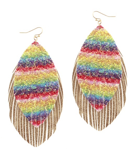 Faux Leather Glittering Fringe Earring