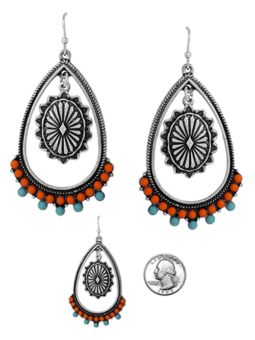 Western Theme Teardrop Earring - Concho