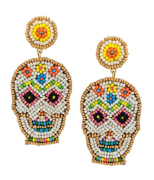 Handmade Multi Seedbead Sugar Skull Earring