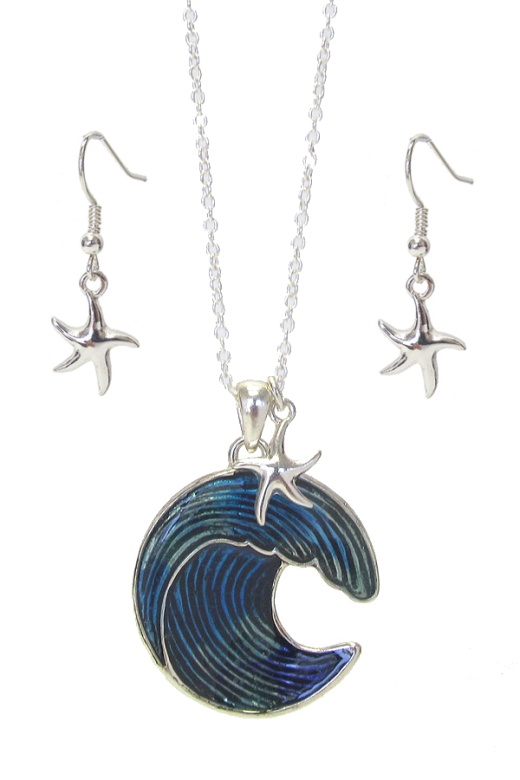 Starfish And Wave Pendant Necklace Set