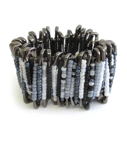 Safety Pin Multi Seedbead Link Stretch Bracelet