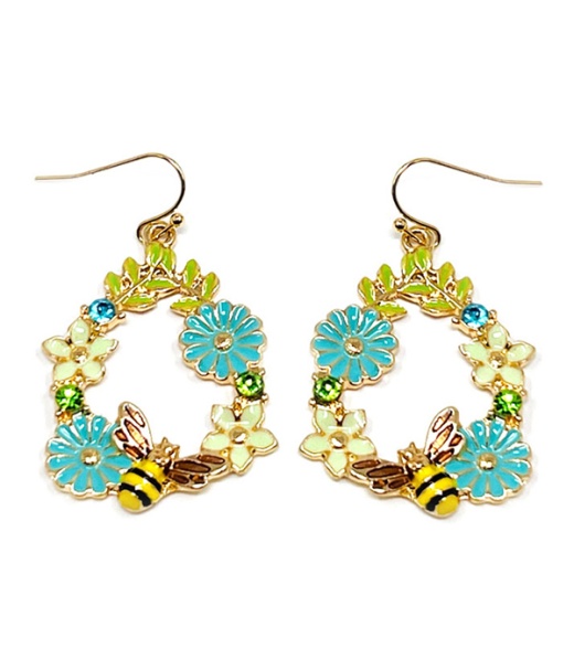 Wholesale Garden Theme Epoxy Earring - Bee And Flower