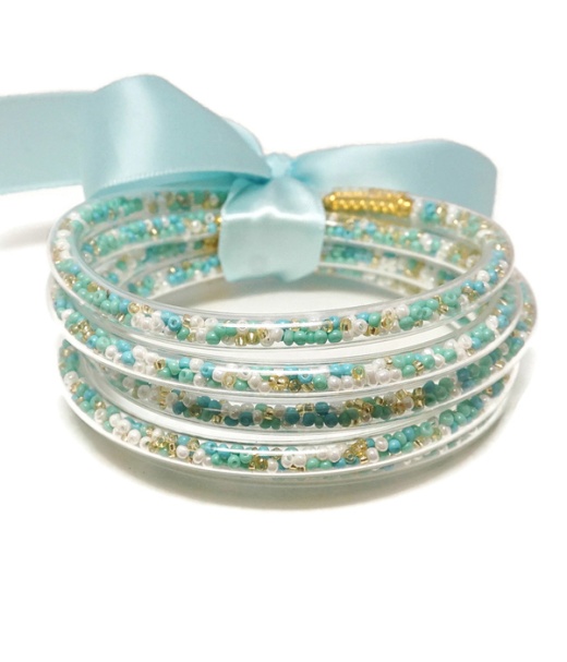 Multi Seedbead in Multi Jelly Tube Bracelet Set
