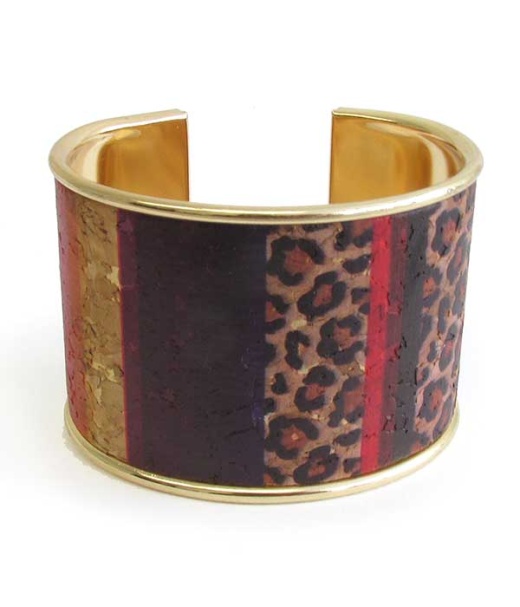 Western Style Cork Wide Bangle Bracelet - Animal Print