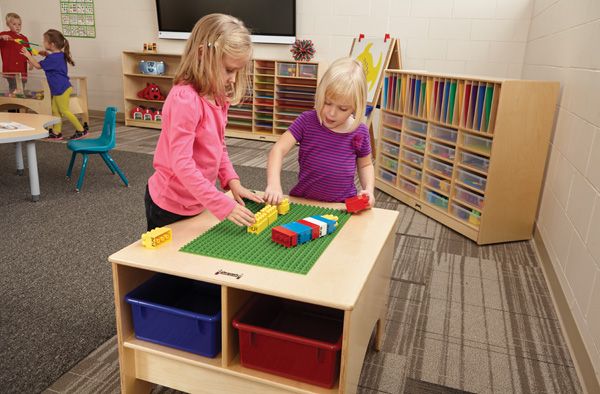 Jonti-Craft® Kydz Building Table - Preschool Brick Compatible - With Clear Tubs