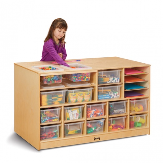 Jonti-Craft Mobile Twin Storage Island - With Clear Trays