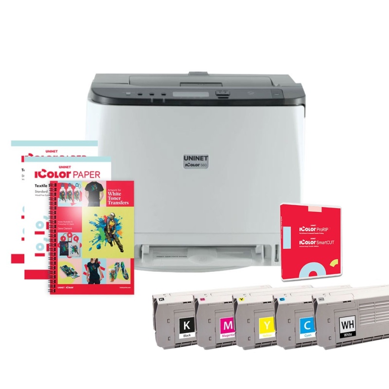Uninet Icolor 560 Digital Color + White Toner Transfer Printer + Prorip & Smartcut