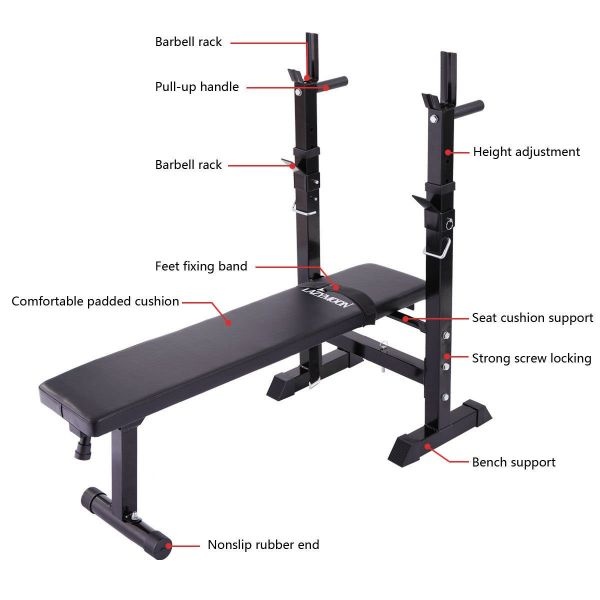 Incline-Able Fitness Weight Lifting Bench W/Barbell Rack