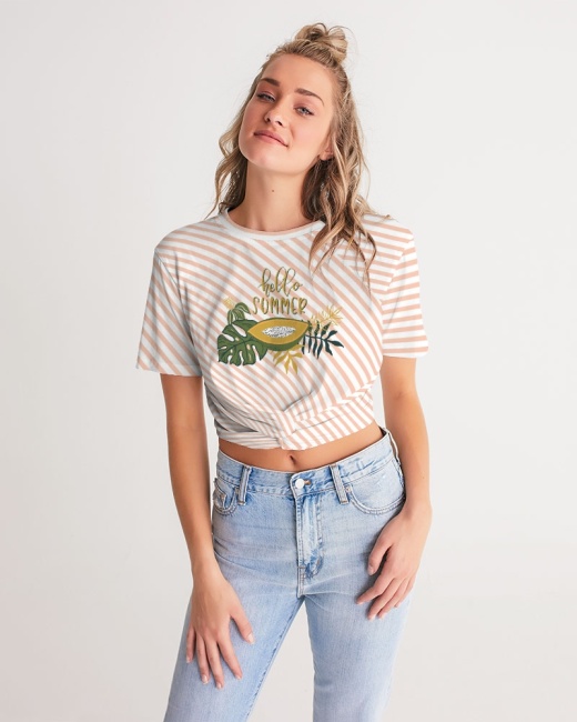 Women's Twist-Front Cropped Tee Peach Flavor