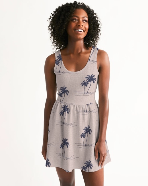 Women's Scoop Neck Skater Dress with Palm Trees