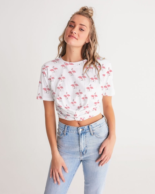 Women's Twist-Front Cropped Tee Simple Flamingo