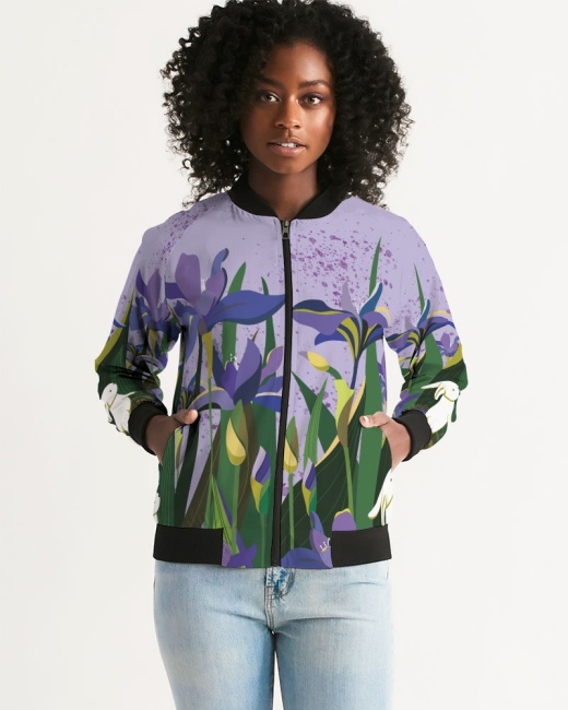 Women's Bomber Jacket Bunny And Flowers