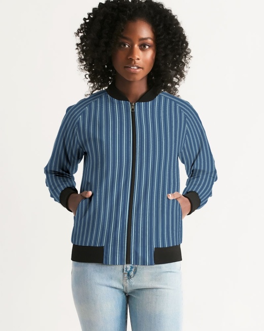 Women's Bomber Jacket Navy Blue Stripe