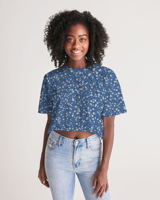 Women's Lounge Cropped Tee Blue Liberty Floral