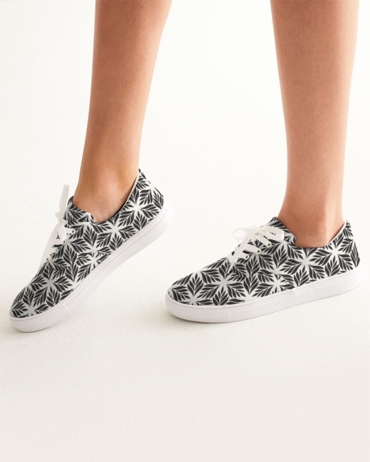 Women's Lace Up Canvas Shoe Leaf Geo