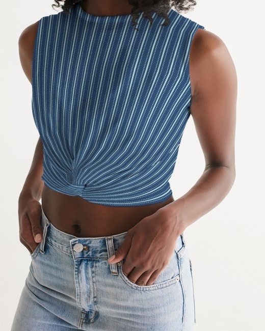 Women's Twist-Front Tank Top Navy Blue Stripe