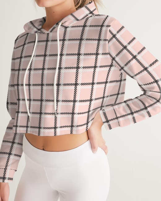 Women's Cropped Hoodie Pink Windowpane