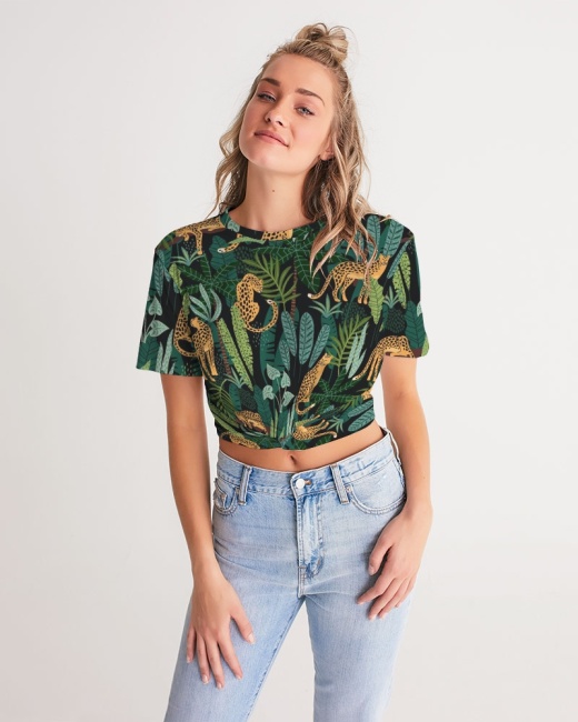 Women's Twist-Front Cropped Tee Jungle Cheetah