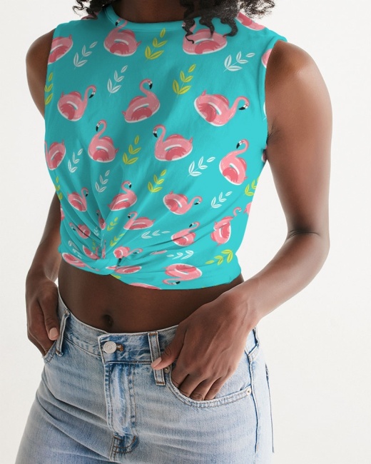 Women's Twist-Front Tank Flamingo Floaties