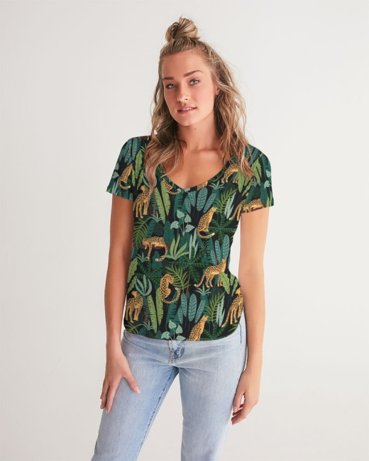 Women's V-Neck Tee Jungle Cheetah
