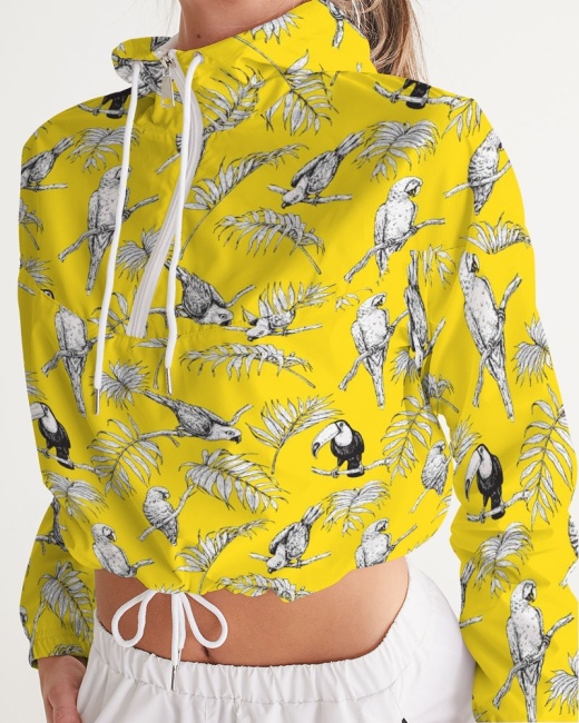 Women's Cropped Windbreaker Tropical Birds