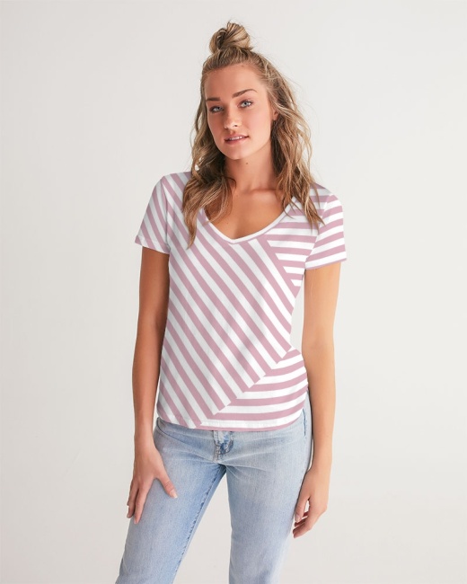 Women's V-Neck Tee Pink Flowers
