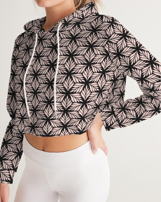 Women's Cropped Hoodie Pink Leaf Geo