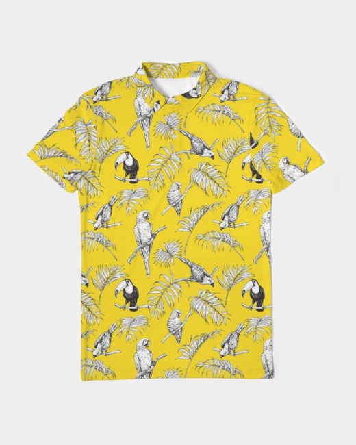 Men's Slim Fit Short Sleeve Polo Tropical Birds