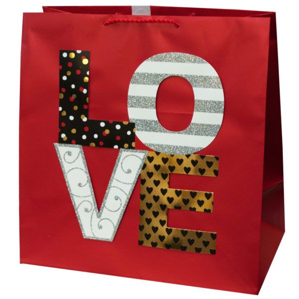 Grand Love Block Print Valentine Gift Bag, Pack Of 20
