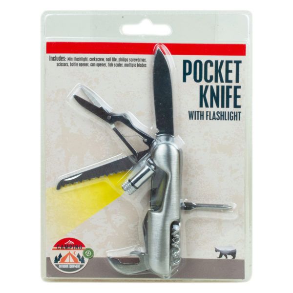 Multi-Tool Pocket Knife With Flashlight, Pack Of 6